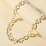 El Regalo Pearls Flowers Choker Necklace- Elegant Faux Pearls, Round Hollow Design Temperament Flower Choker Necklace for Girls & Women