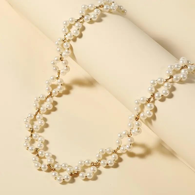 El Regalo Pearls Flowers Choker Necklace- Elegant Faux Pearls, Round Hollow Design Temperament Flower Choker Necklace for Girls & Women