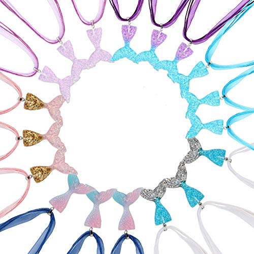El Regalo 2Pcs Mermaid Fish Tail Necklaces Set- Mermaid Fishtail Necklace Gorgeous Pendant Necklace for Mermaid Birthday Supplies Girl's Party Ocean Theme Party Supplies (Color Option- 3)