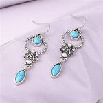 El Regalo Small Handmade Vintage Silver Tone Simulated Turquoise Dangle Drop Earrings for Women Girls- Retro Blue Stone Earrings