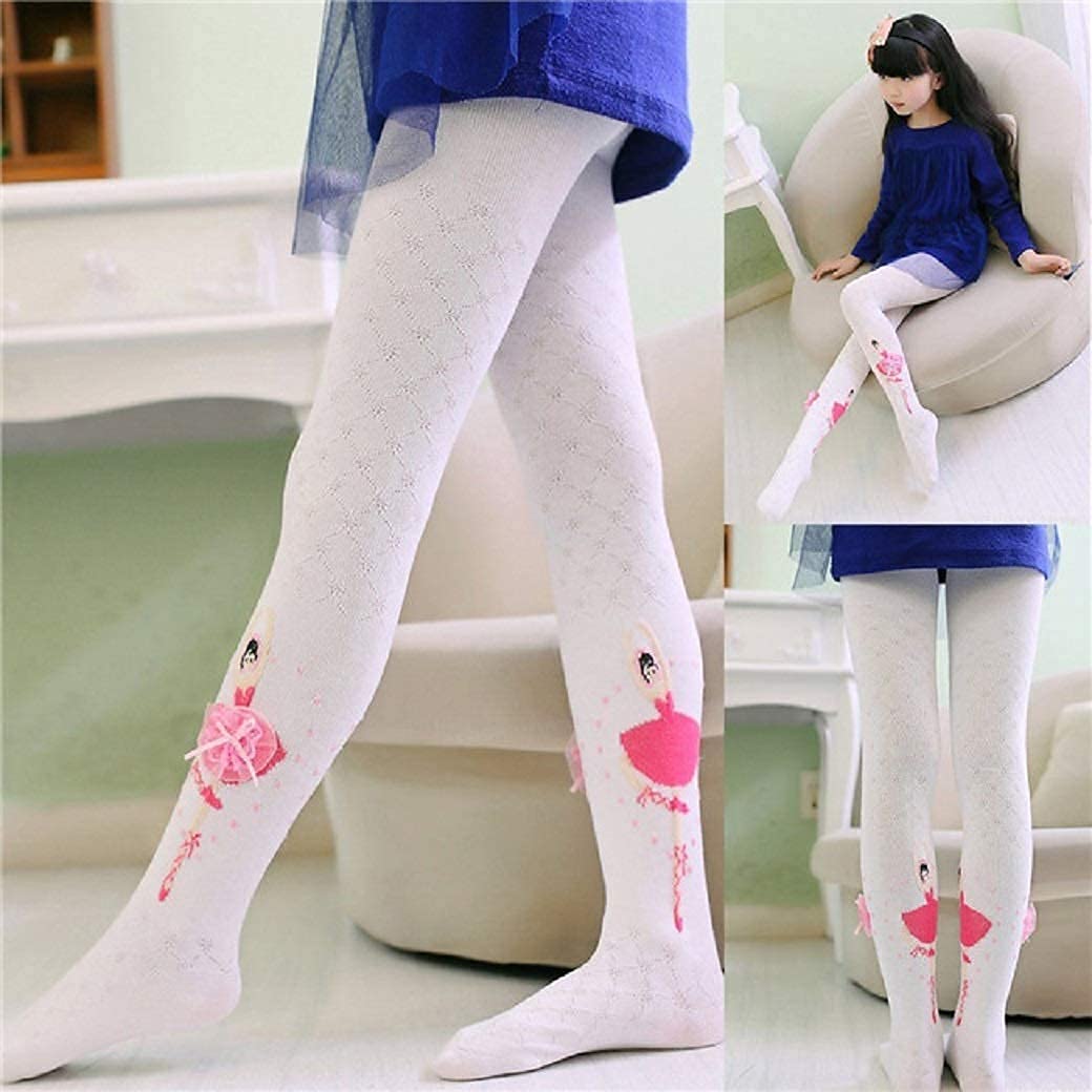 El Regalo Kids Girls Baby Ballet Dance Princess Tights Stockings Pantyhose | 1 pair | Princess Cotton Legging Stocking Pants Socks (White Large (7-9 Years))