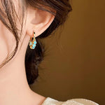 El Regalo Elegant Round Dot Turquoise Dangle Drop Huggie Hoop Earrings - Cute 14k Gold Plated Multi Drop Hoop Earrings for Women & Girls
