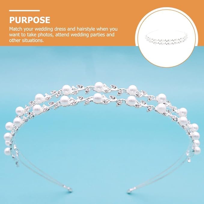 El Regalo Multi Layered Tiara Hairbands- Retro Star, Moon, Pearls, Flowers, Rhinestone Hairband/Headband for Kids/Girls & Women - Wedding Bridal Bridesmaid Hair Accessories (Silver Pearl & Flowers)