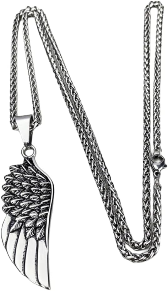 El Regalo Stainless Steel Angel Wing Feather Pendant Unisex Necklace for Men Women: Guardian Elegance Gothic Feather Necklace