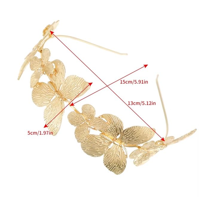 El Regalo Beautiful Butterfly Metal Hairband- Greek Goddess Butterfly Headband for Bride, Golden Roman Butterfly Crown Bridal Headpiece