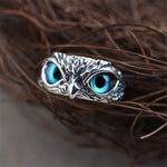 El Regalo Women Adjustable Eye Owl Ring- Retro Gothic Trendy Vintage Owl Band Finger Rings (Blue)