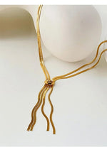 El Regalo 2-Strand Flat Snake Chain with Camellia Flower- Stainless Steel Herringbone Flower Tassel 2 Layered Chain Necklace