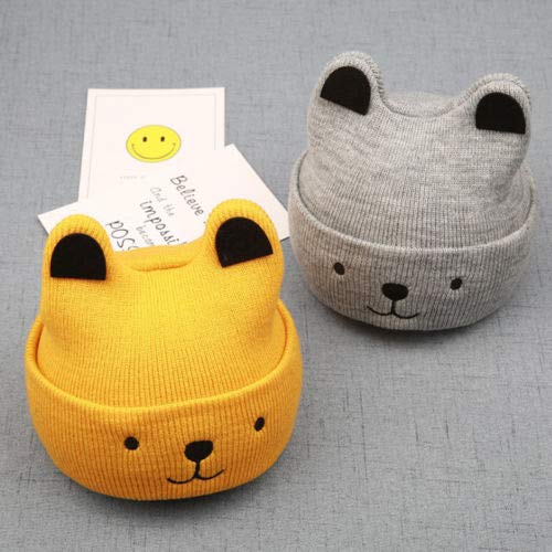 El Regalo 1 PC Toddler Baby Soft Caps | Beanie Earflaps Little Girl Boy Colorful Cartoon Bear Warm Knit Hat (1-3 Years) (Mustard Yellow)