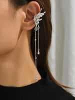 El Regalo Fairy Butterfly Tassel Non Piercing Cuff Earrings - Long Angel Wings Ear Bone Clip Earring for Non Pierced Ears