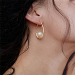 El Regalo Retro Chunky C Shaped Pearl Earrings | Open Waterdrop Hoop Earrings for Women & Girls - Fashionable, Elegant, Timeless Silver & Gold Design (Gold)