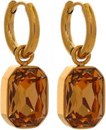 El Regalo Stainless Steel Rectangular Cut Rhinestone Hoop Earrings - Elegant 18K Gold Plated Waterproof Vintage-Inspired Cubic Zirconia Huggie Hoops for Women (Golden Yellow)