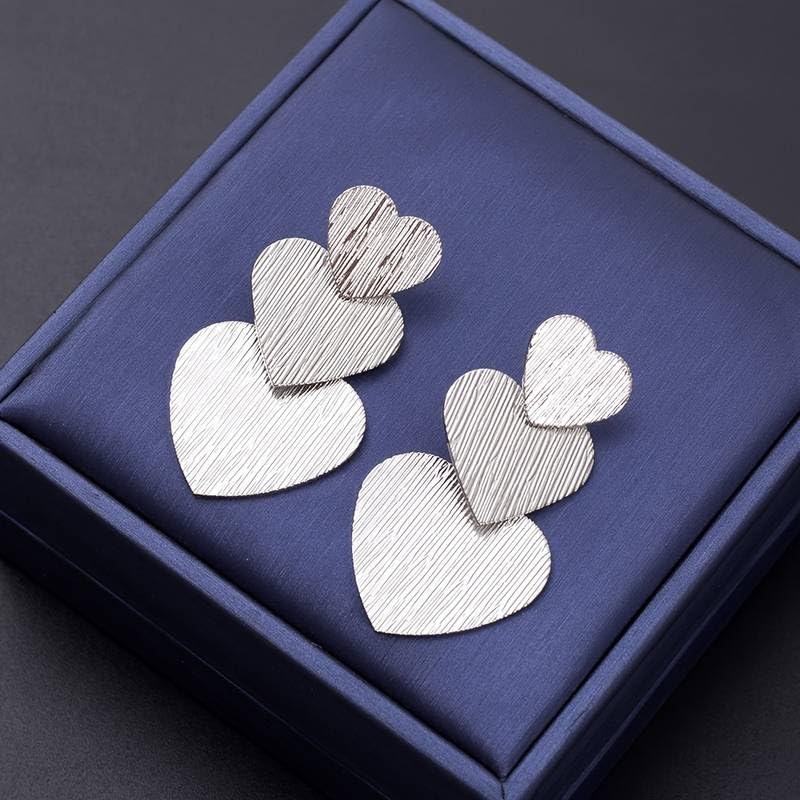 El Regalo Romantic Heart Tassel Metal Texture Long Earrings For Girls & Women Girls- Valentines Day Gift (Matt Silver)