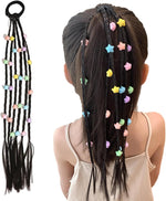 El Regalo 2PCs Cute Beaded Ponytail Hair Extensions Rubber Band- Stars & Hearts Beaded Braid Hairpieces for High Ponytail for Kids/Teen Girls/Women