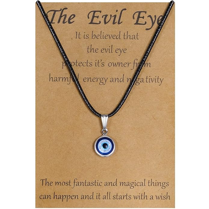 El Regalo 2PCs Evil Eye Necklaces Combo Set- Blue Eyes Amulet Pendant Dainty Ojo Gold Cord Necklace for Women & Girls