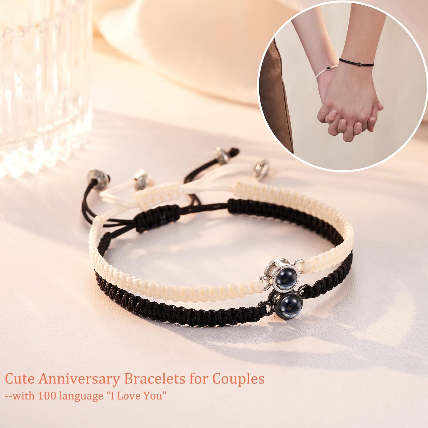 El Regalo Unisex-Adult 2Pcs I Love You 100 Languages Matching Couple Bracelets Set - Pinky Promise Valentines Day Gift (Pinky Promise)