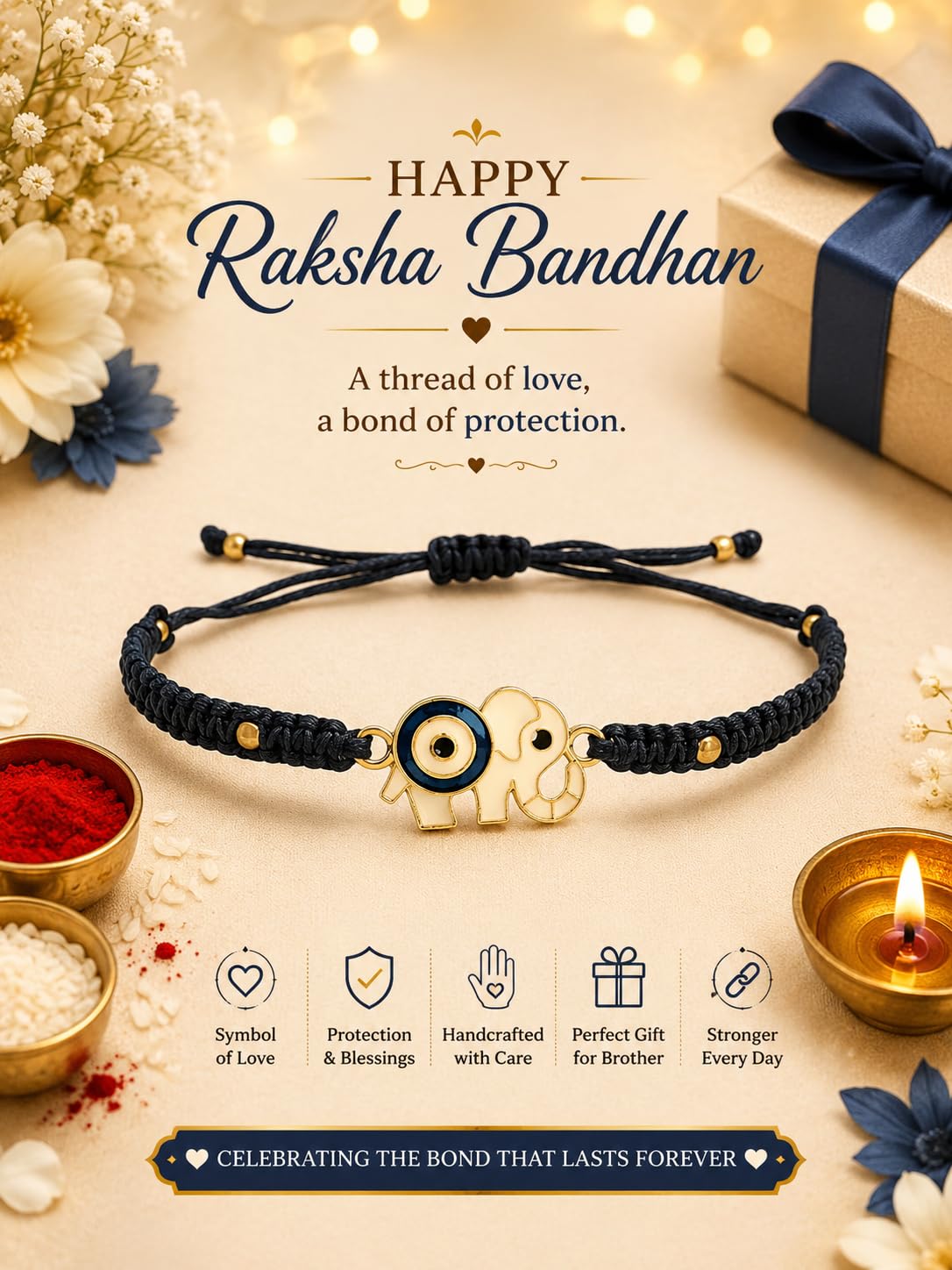 El Regalo 2PCs Rakhis for Brother- Evil Eye Rakhi Combo Set with 2 Rakhis, shagun Pack, Rakhi Message Card in Rakhi Gift Box (Option-5)