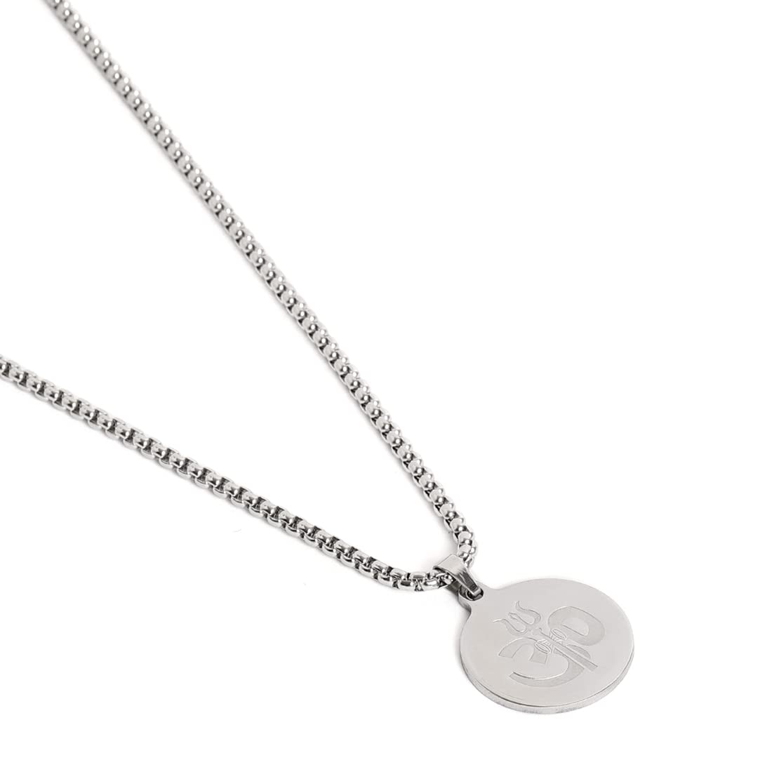El Regalo AUM OM Pendant Necklace for Men/Boys: Stainless Steel OM Mahadev Damroo Pendant Necklace for Man/Boys (Silver OM)