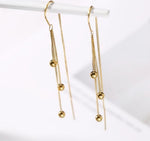 El Regalo Modern Sui Dhaga Threader Earrings for Women - Minimalist Long Pull Through Chain Earrings - Light Dangle Needle Threaders for Multiple Piercings, Sensitive Ears (Triple Bead Drip)