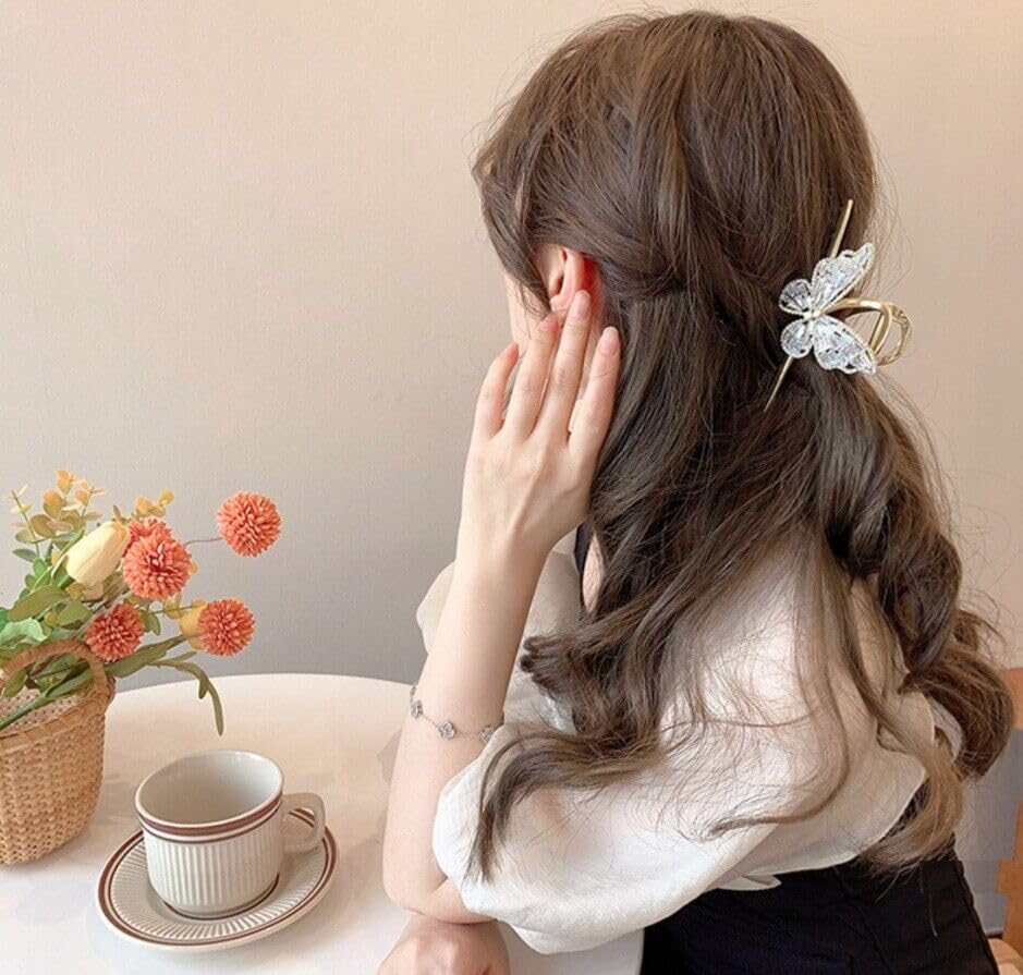 El Regalo Fancy Large Shark Hair Clutcher Clip - Metal Rhinestone Crystals Butterfly Hair Claw for Women - Wedding/Party Hair Accessories