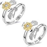 El Regalo Spinner Sunflower Zirconia Hug Ring- Adjustable 360 degrees Rotating Hugging Hands Ring for Girls/Women (Always With You)