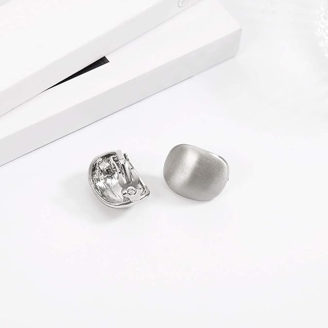 El Regalo 2 Pairs Matte Gold Sliver Non Piercing Clip on Earrings for Women- Geometric Square Casual Fashion Not Pierced Earrings