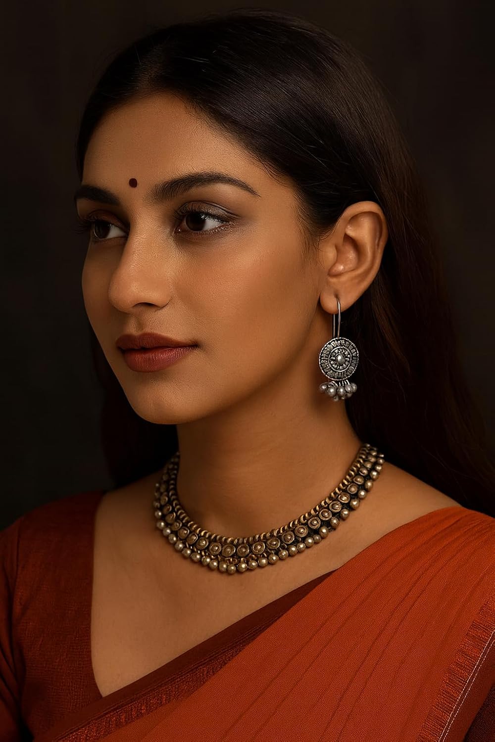 El Regalo Silver Lookalike Brass Oxidized Hook Earrings with Ghungroo for Women/Girls- Ethnic Traditional Earrings