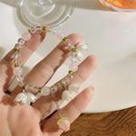 El Regalo Women's 1Pc Beautiful Lily Of The Valley Flower Tassel Beads Bracelet- Pink, Green & White Lilly Bells Pearl Vintage Bracelet