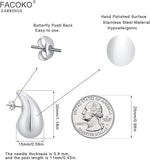 El Regalo 1 Pair Stainless Steel Teardrop/Waterdrop Bold Fashion Statement Earrings- Anti Tarnish, Hypoallergenic Chunky Bottega Earrings (Silver)