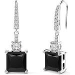 El Regalo Square Princess Cut Cubic Zirconia Dangle Earrings for Women & Girls | Elegant Drop Earrings in Black & Royal Blue Sapphire | 925 Silver Plated CZ Statement Earrings (Black)