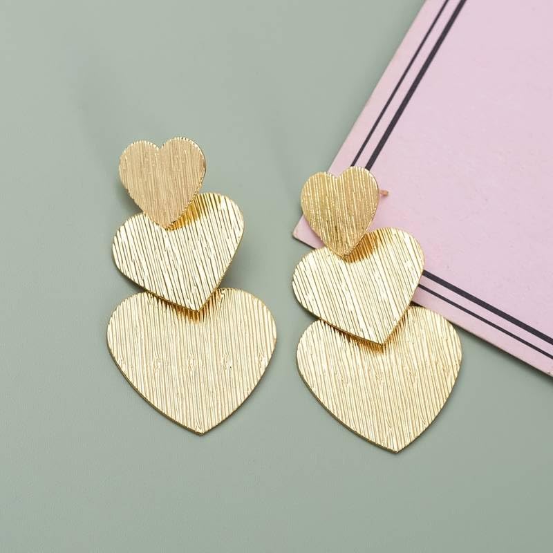 El Regalo Romantic Heart Tassel Metal Texture Long Earrings For Girls & Women Girls- Valentines Day Gift (Matt Golden)