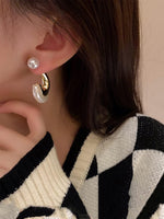 El Regalo Geometric Pearl Statement Earrings- Fashion 2 Ways Pearl Cuff Earrings for Girls & Women