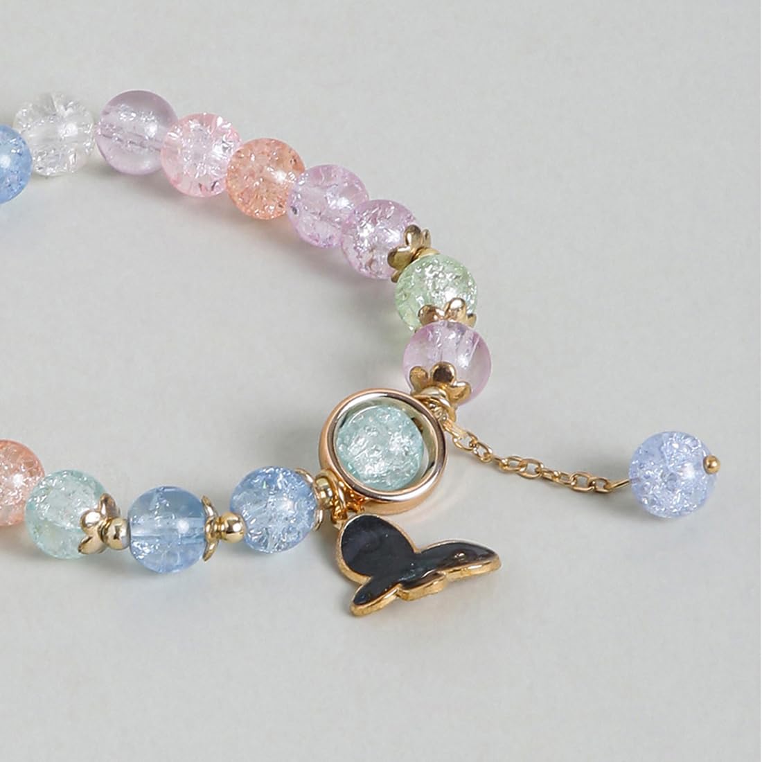 El Regalo 3PCs Opal Stone, Crystal Beads Tassel Bracelet With Cute Enamel Charms Star, Shell, Rainbow, Flowers, Swan, Pearls etc. for Kids/Girls/Teens/Women (Option-3)