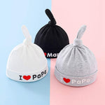 El Regalo 2 PCs I Love Papa/I Love Mama Soft Beanie Knot Unisex Caps for Babies Girls/Boys - Autumn- Spring Newborn Cozy Hat Knot Infant Hat (Grey Mama-Papa)