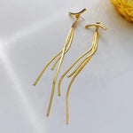 El Regalo Womens Stainless Steel Gold Long Tassel Dangle Drop Front Back Earrings- Hypoallergenic Fringe Drop Sleek Metal Chain Wedding Bridesmaid Earrings