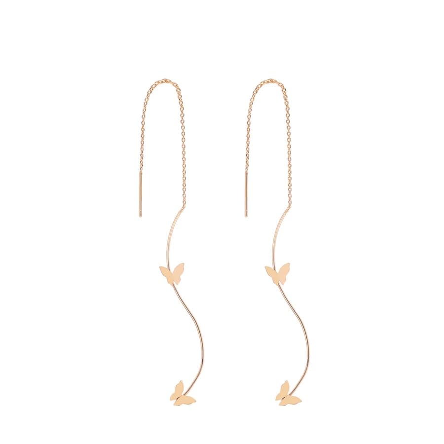 El Regalo Butterfly Threader Earrings- Needle Thread Butterfly Long Tassel Earrings for Girls & Women (Gold)