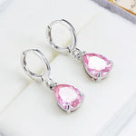 El Regalo Cute Cubic Zirconia Cut Stones Hoop Earrings for Girls & Women- Classic Teardrop Shape Zircon Drop Dangle Earrings (Baby Pink)