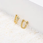 El Regalo Luxury Snake/Serpent Huggie Hoop Earrings with Green & White Cubic Zirconia for Girls/Women - Fancy Cartilage Cuff Piercing Studs