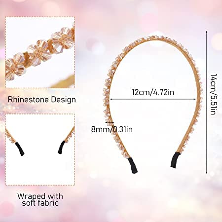 El Regalo 4 Pieces Crystal Rhinestone Headbands Shiny Non-Slip Beaded Hairband Hair Bands Hair Accessories Hair Decoration for Women Girls (Option-2)