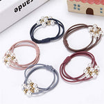El Regalo Set of 5 Knotted Elastic Pearls Hair Ties Rubber Band Ponytail Holder for Girls/Kids/Women (3 Pearls Multi Layers Rubber bands)