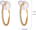 El Regalo Unique Pearl Hoop Earrings - Open C-Shape, Geometric Pearl & Rhinestone Inlay, French Fashion, Exaggerated Statement Earrings for Women & Girls