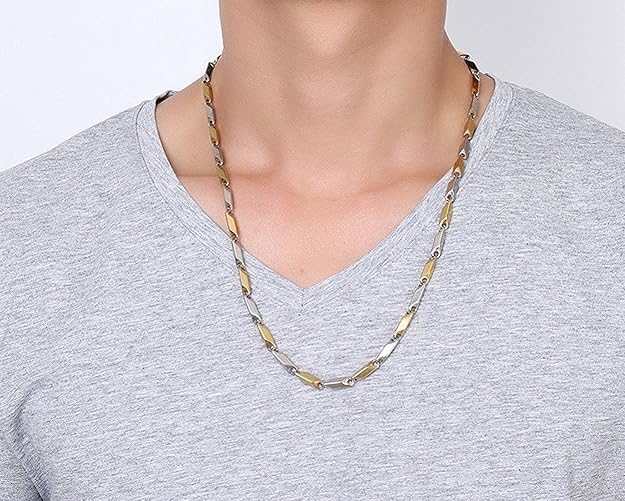 El Regalo Elegant Dual Tone Stainless Steel Unisex Rice Chain for Men & Women- Gold Silver Tone - Italian Dual Tone Rice Anti Tarnish/Waterproof Chain