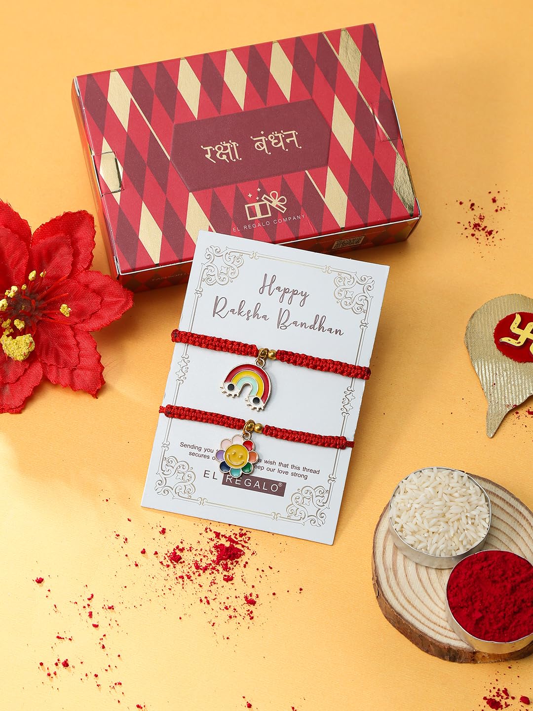El Regalo Quirky 2PC Sports Rakhi for Kids | 2 Sport Balls Rakhis Combo Set for Brother/Niece/Nephew- Rakhi for Sports Lovers Bhai with Roli-Chawal, Message Card in Rakhi Gift Box (Option-8)