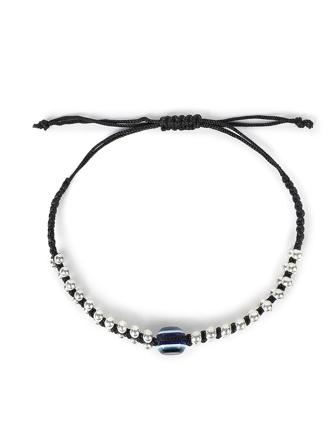 El Regalo 2PCs Simple Evil Eye Silver & Golden Beads Bracelet Rakhi Set for Brothers/Bhaiya-Bhabhi with Roli Chawal In Rakhi Gift Box- Elegant Rakhi for Bhai (Silver & Golden Black)
