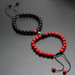 El Regalo 2PCs Magnetic Natural Stones Unisex Bracelets for Couples, Best Friend, Boyfriend & Girlfriend, Long Distance Connecting Bracelets Set- Valentines Day Gift (Red & Black)