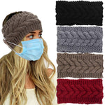 El Regalo 2 PCs Knitted Winter Woolen Warm Headband with Buttons for Face Mask Cover | Cold Weather Hair Accessories Head Wrap | Winter Headbands for Women & Men (Pack of 2) (Red & Khakhi)