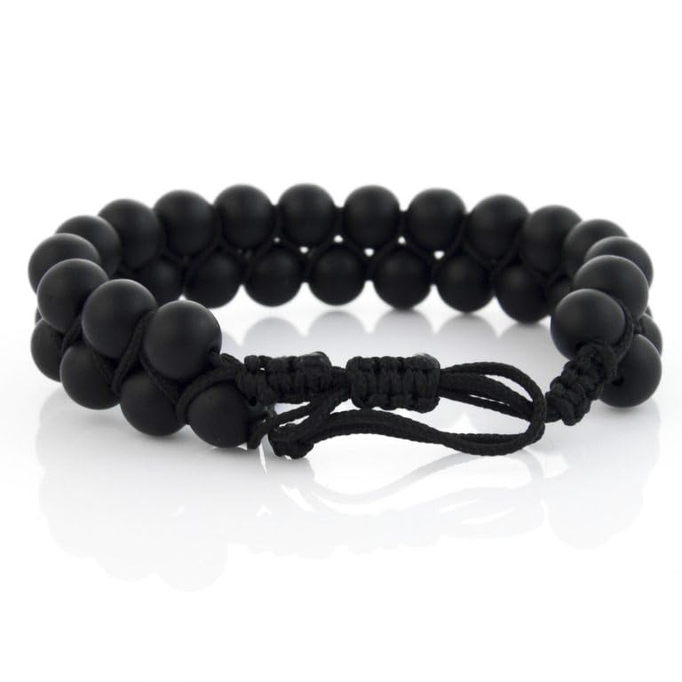 El Regalo 1 PC Tiger Eye & Black Onyx Matte Finish Double Layered Unisex Adjustable Bracelet - Men & Women Bracelet For Reiki Healing (Black Matt Stones Bracelet)