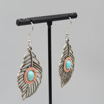 El Regalo Gorgeous Bohemian Ethnic Faux Turquoise Leaf Earrings- Beautiful Boho Hippie Feather Drop Hook Earrings