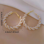 El Regalo Retro Elegant Double Row Imitation Pearl Oval Hoop Earrings for Women - Fashion Pearl Double Layer Ear Buckle Hoops (Pig Pearls Hoop Earrings)