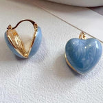 El Regalo Heart Hoops Earrings- Vintage Fashionable Bliss Heart Clip Double-sided Enamel Glaze Eternal Elegance Love Earrings for Women & Girls (Glazed Blue)