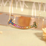 El Regalo Luxury Rainbow Smile Zircon Clavicle Chain Necklace for Girls & Women- Stainless Steel Rainbow Stones Smiley Necklace